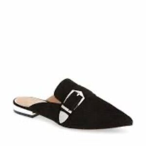Linea Paulo Ace Pointed Toe silver buckle Leather Suede slip on Mules